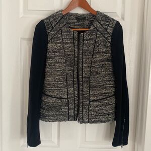 Ann Taylor Chic Black/Gray Wool Blend Tweed Jacket Blazer Career Women’s Size 6